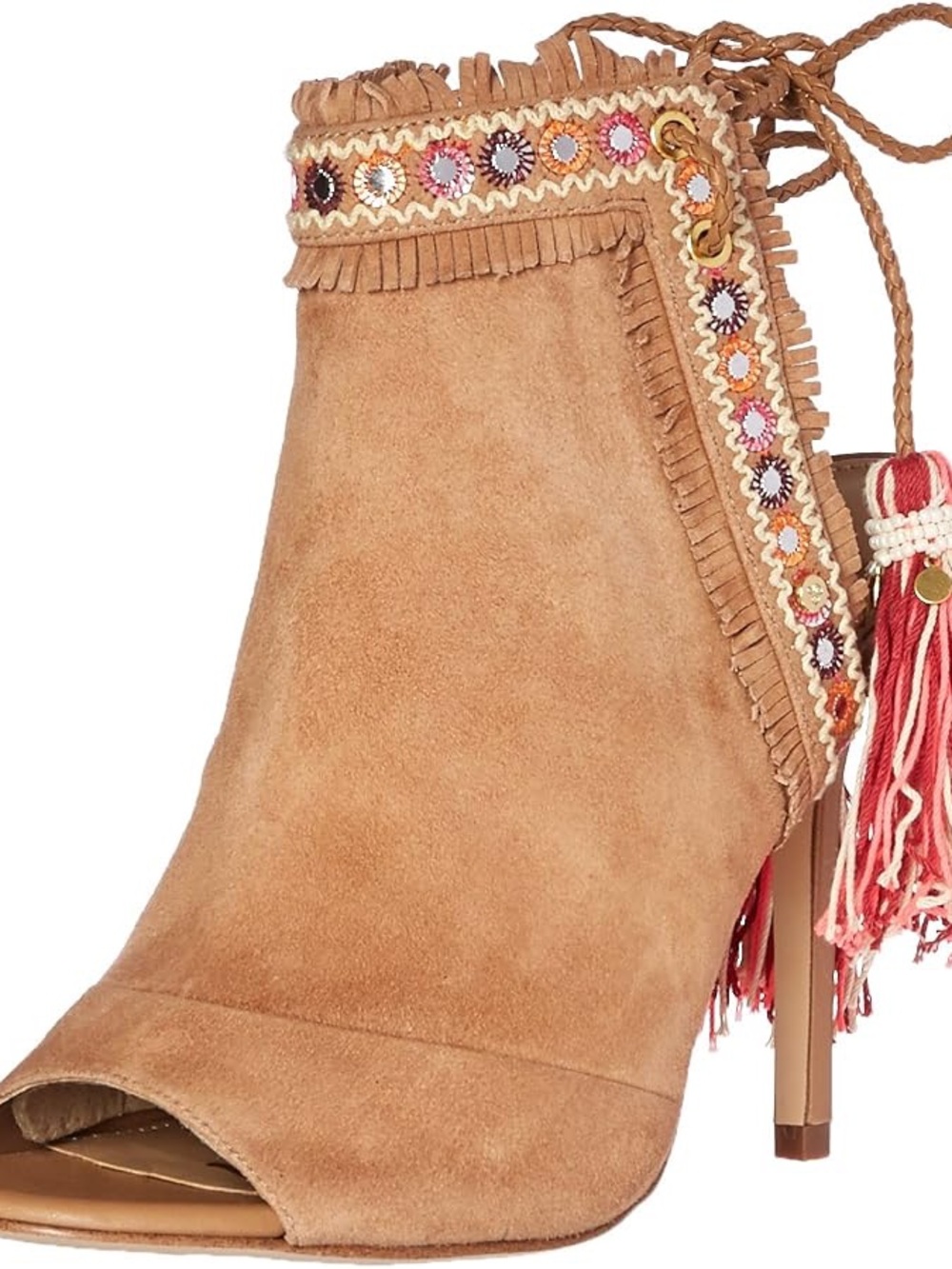 Sam Edelman Artie 2 Camel Suede Leather & Pink Fringe Tassel Heels Sz 8.5